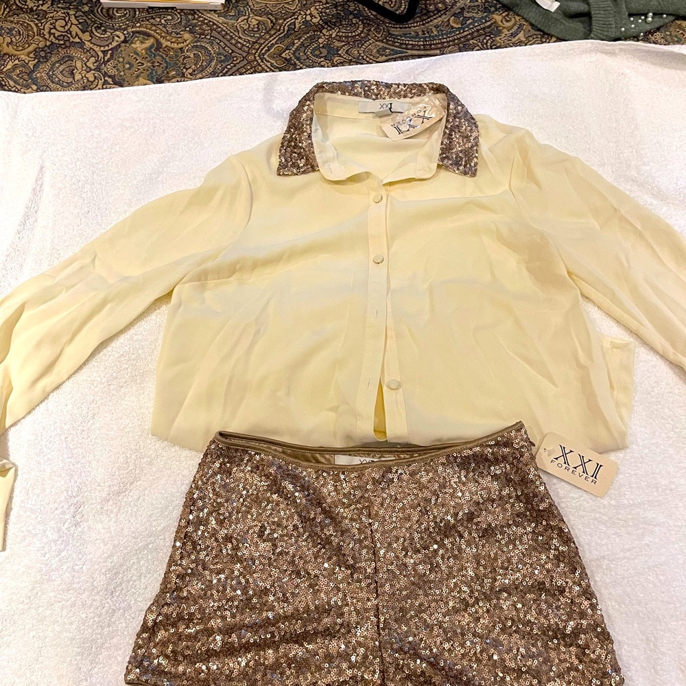 Gold color sequins shorts with a matching blouse size small